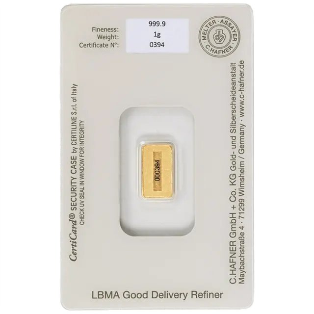 1 gramme Lingotin d'Or - C. Hafner