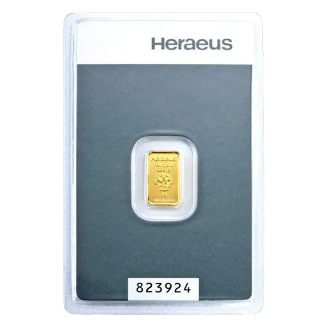 1 gramme Lingotin d'Or - Heraeus - Kinebar series