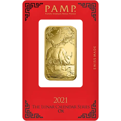 1 once Lingot d'Or - PAMP Suisse Lunar année du bœuf
