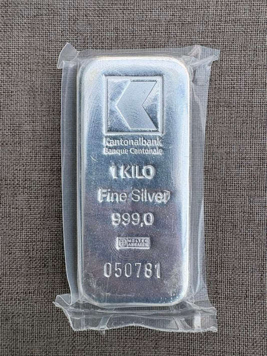 Lingot d'argent de 1 kg de la Banque Cantonale, argent fin 999/1000