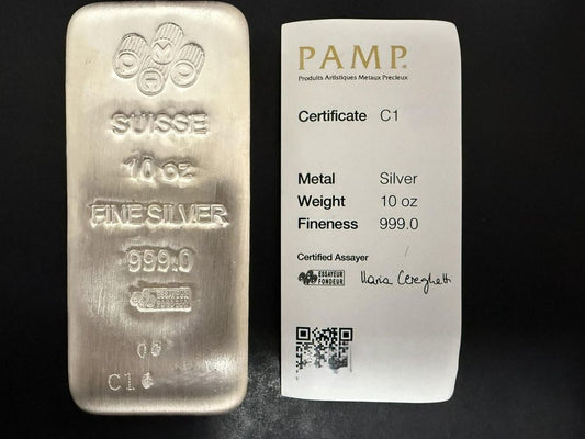 Lingot d'argent 10 oz - PAMP Suisse (1 lingot d'argent)