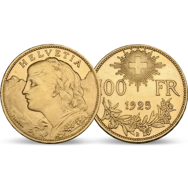 1925 Helvetia Vreneli Pièce d’Or - MS-63 NGC - 100 Francs Suisses