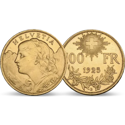 1925 Helvetia Vreneli Pièce d’Or - MS-63 NGC - 100 Francs Suisses