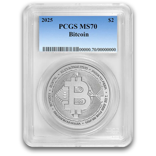 1 once Pièce d’Argent - MS-70 PCGS - 2025 Bitcoin