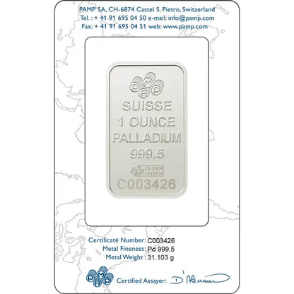 1 once Lingot de Palladium - PAMP Suisse Lady Fortuna