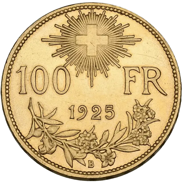 1925 Helvetia Vreneli Pièce d’Or - MS-63 NGC - 100 Francs Suisses