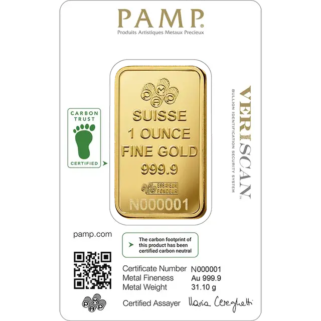 1 once lingotin d'or - Neutre en Carbone - Lady Fortuna