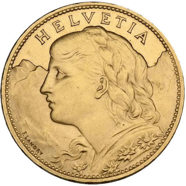 1925 Helvetia Vreneli Pièce d’Or - MS-63 NGC - 100 Francs Suisses