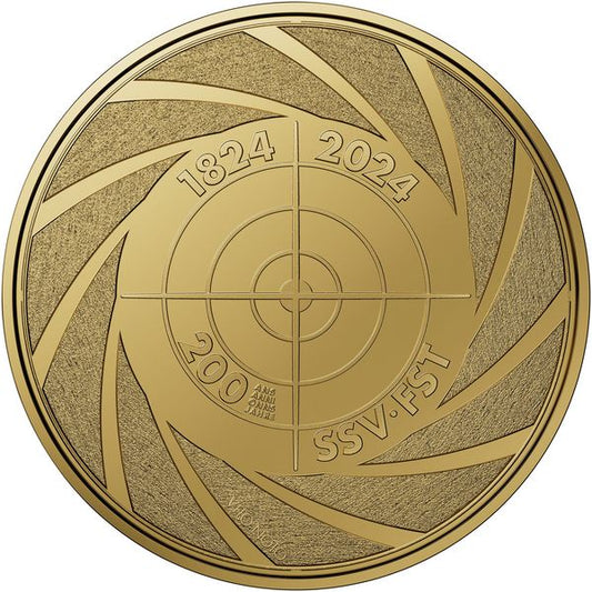 Pièce d'or de 50 CHF commémorant le 200e anniversaire de la Fédération de tir sportif 2024, qualité Belle Épreuve