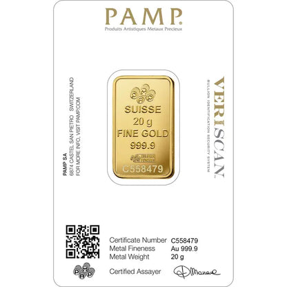 20 grammes lingotin d'or - PAMP Suisse Lady Fortuna